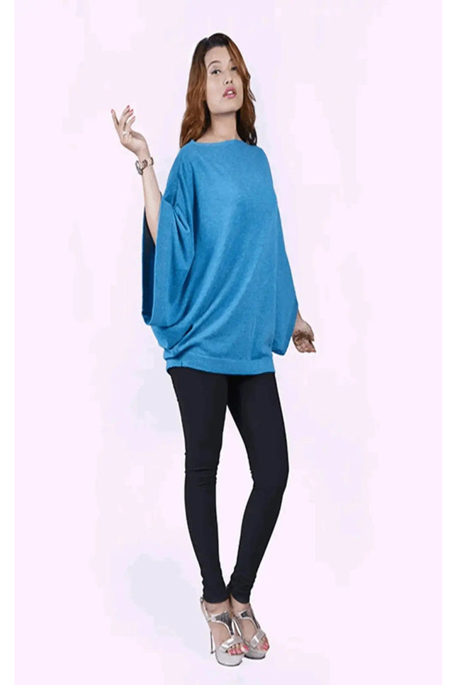 Kanchan Cashmere KCI 173 black pants and blue sweater look