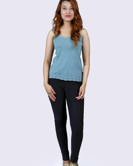 Italian cashmere woman’s outfit with blue top and black pants - KCI 219
