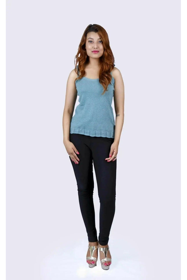 Italian cashmere woman’s outfit with blue top and black pants - KCI 219