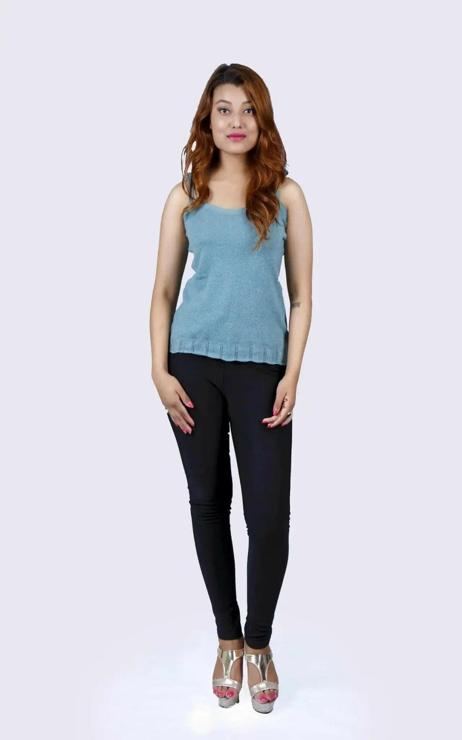 Italian cashmere woman’s outfit with blue top and black pants - KCI 219
