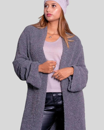 Woman in grey KCI 257 Italian Cashmere Long Cardigan