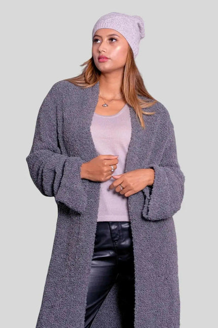 Woman in grey KCI 257 Italian Cashmere Long Cardigan