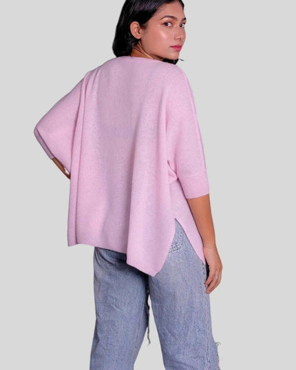 KCI 276 Women’s Cashmere Pullover in Pink Sweater and Jeans outfit