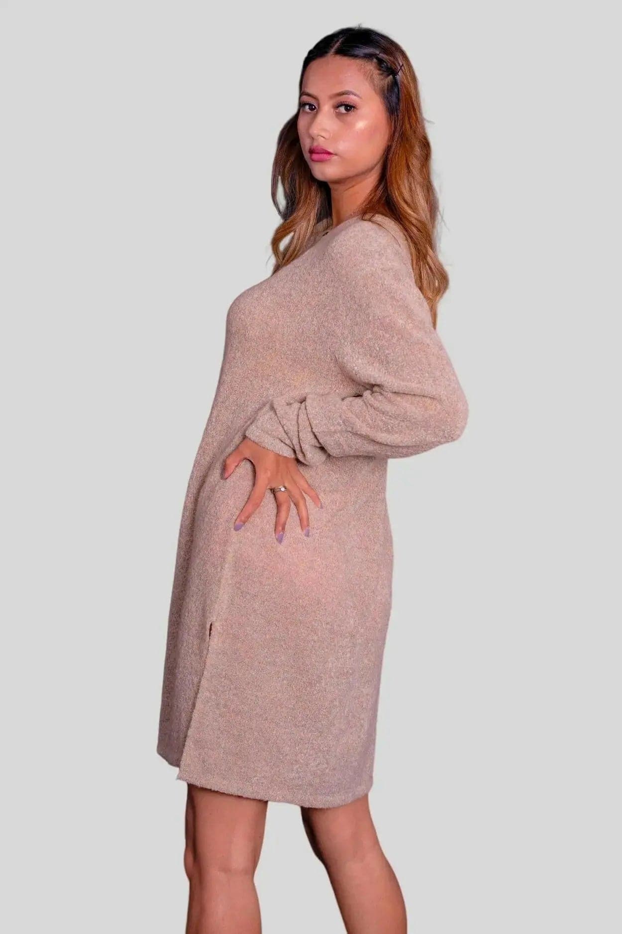Woman in beige sweater dress - KCI 279 Women Dress with exemplary craftsmanship and luxurious comfort