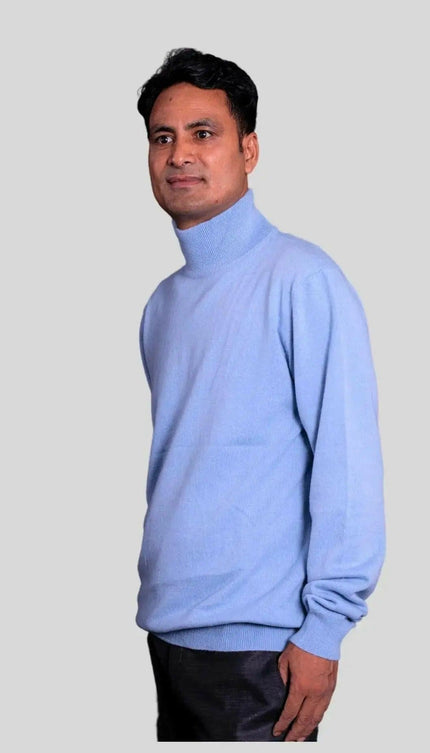 KCI 287 Men High Neck Cashmere Pullover Blue Sweater