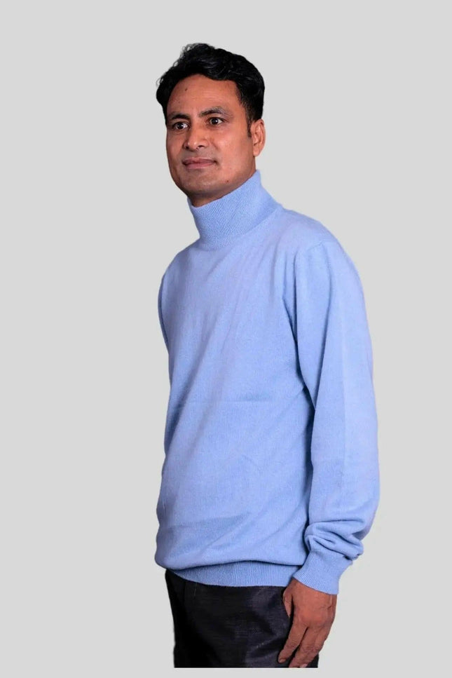 KCI 287 Men High Neck Cashmere Pullover Blue Sweater
