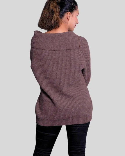 Woman wearing brown roll neck pullover - KCI 291 Women Roll Neck Pullover