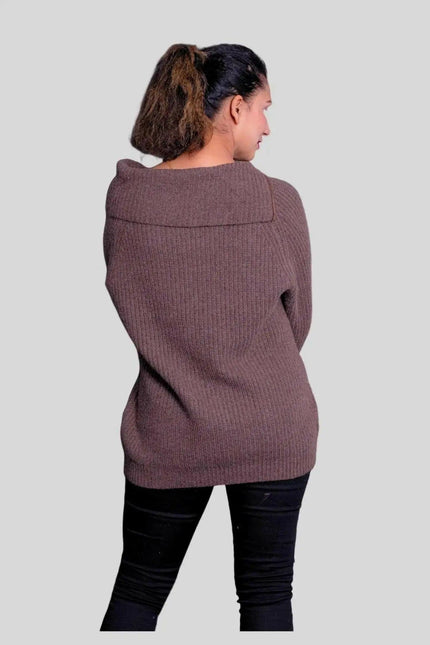 Woman wearing brown roll neck pullover - KCI 291 Women Roll Neck Pullover