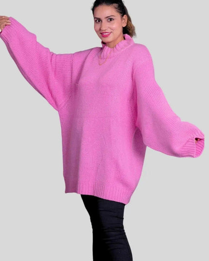 KCI 292 Women’s Oversized Cashmere Pullover in Pink Sweater and Black Pants