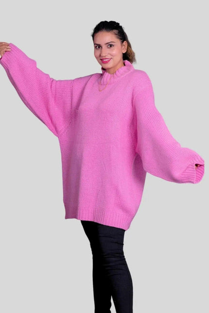 KCI 292 Women’s Oversized Cashmere Pullover in Pink Sweater and Black Pants