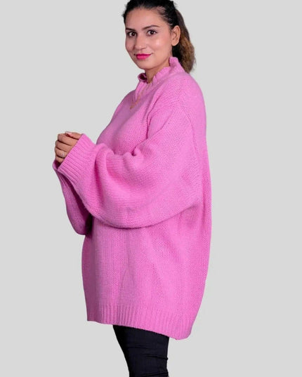 Woman wearing pink sweater and black pants, KCI 292 Women’s Cashmere Oversized Pullover