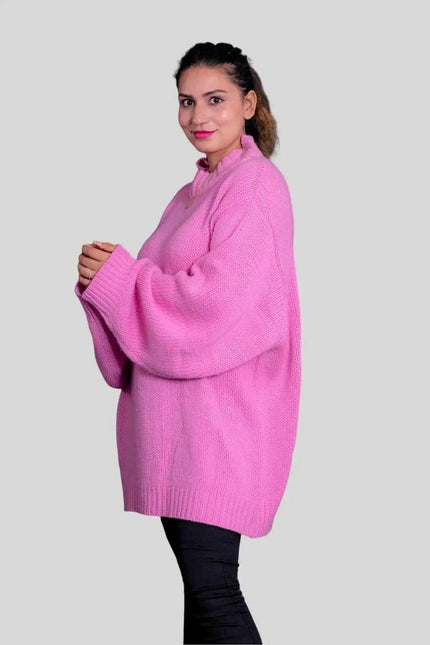 Woman wearing pink sweater and black pants, KCI 292 Women’s Cashmere Oversized Pullover