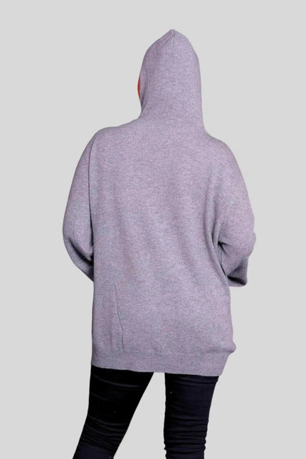 Woman wearing grey cashmere hooded sweater - KCI 293 Hooded Sweater