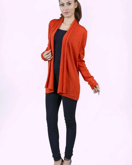 Luxurious Ashley Open Knit Cashmere Cardigan - Woman in Red Sweater