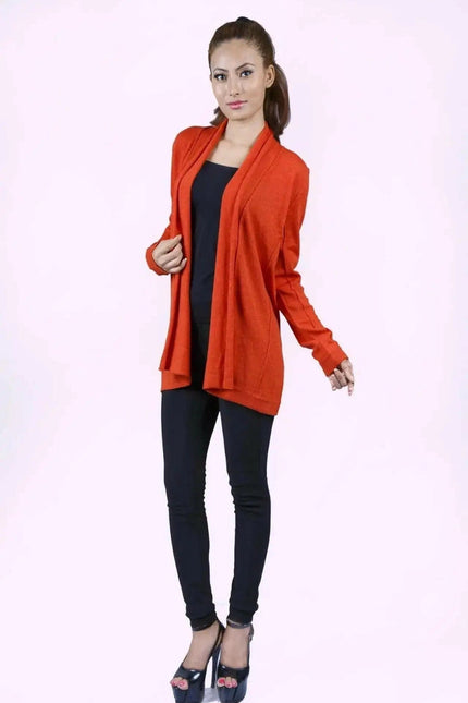 Luxurious Ashley Open Knit Cashmere Cardigan - Woman in Red Sweater