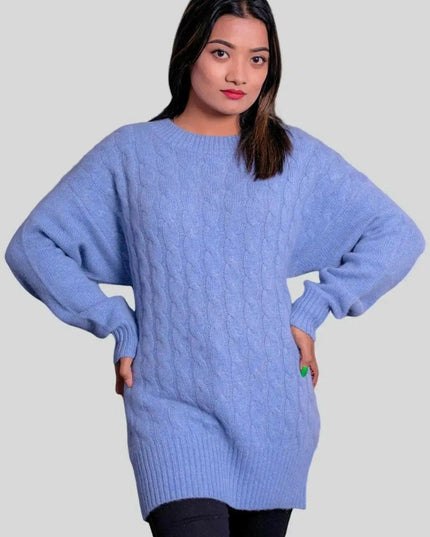 Luxurious Cashmere Cable Pullover in Blue Sweater