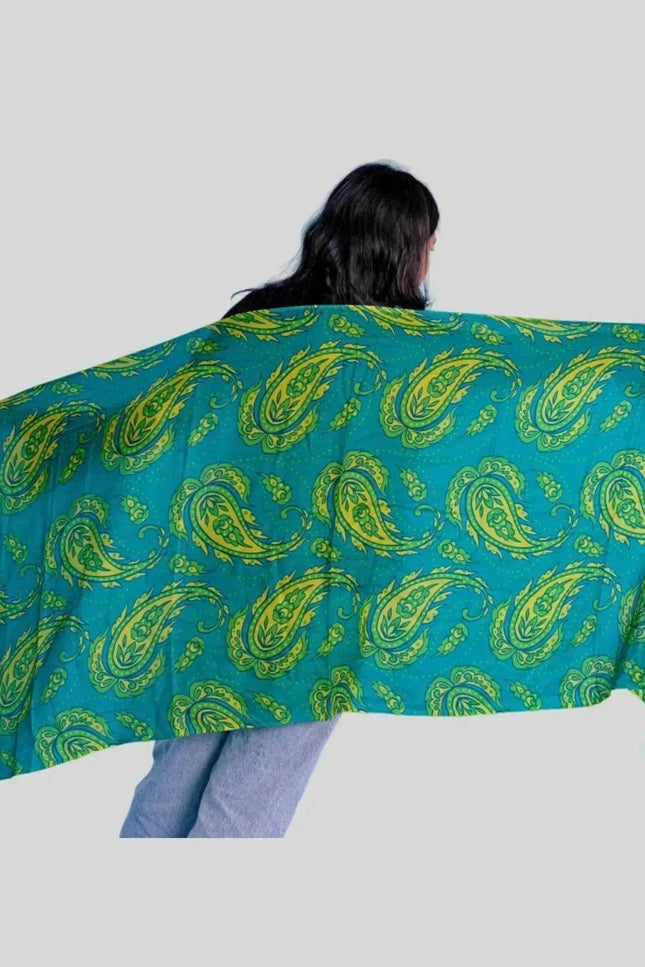 Luxurious Cashmere Digital Printed Scarf featuring a woman in green and yellow scarf