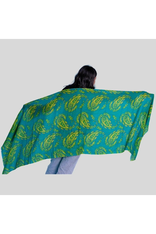 Luxurious Cashmere Digital Printed Scarf featuring a woman in green and yellow scarf