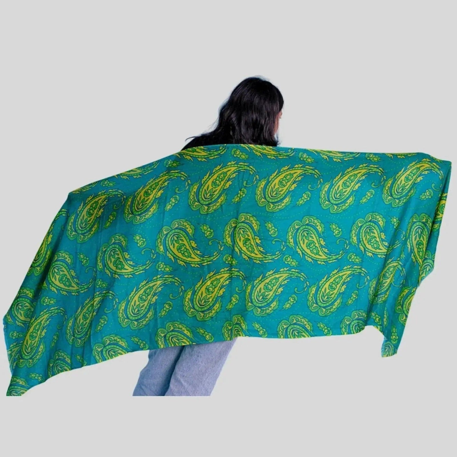 Luxurious Cashmere Digital Printed Scarf featuring a woman in green and yellow scarf