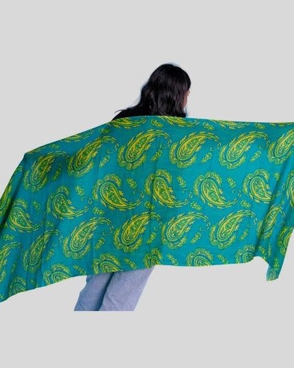 Luxurious Cashmere Digital Printed Scarf featuring woman in green and yellow scarf