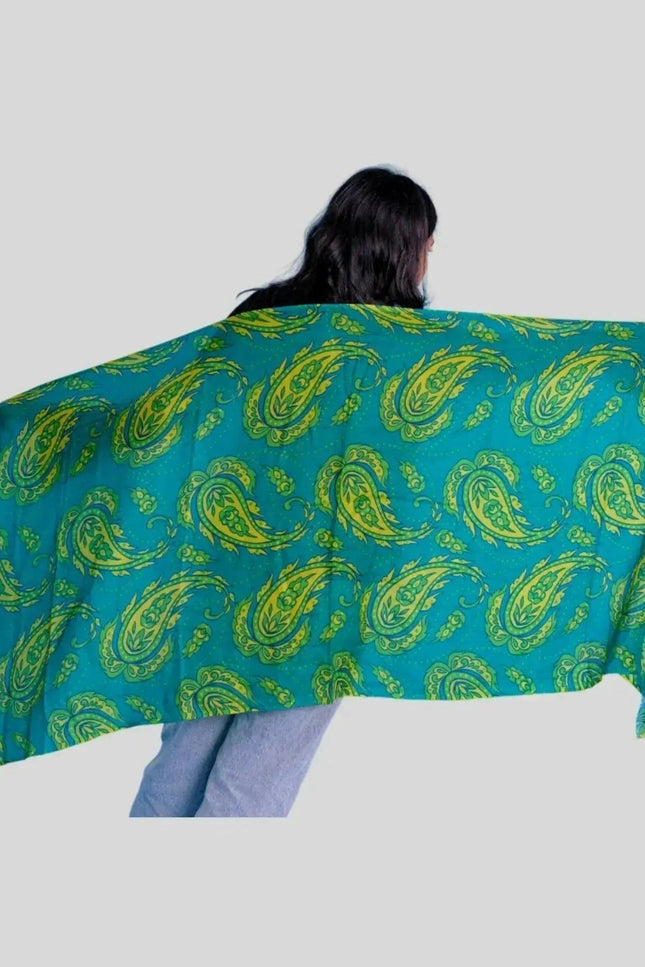 Luxurious Cashmere Digital Printed Scarf featuring woman in green and yellow scarf