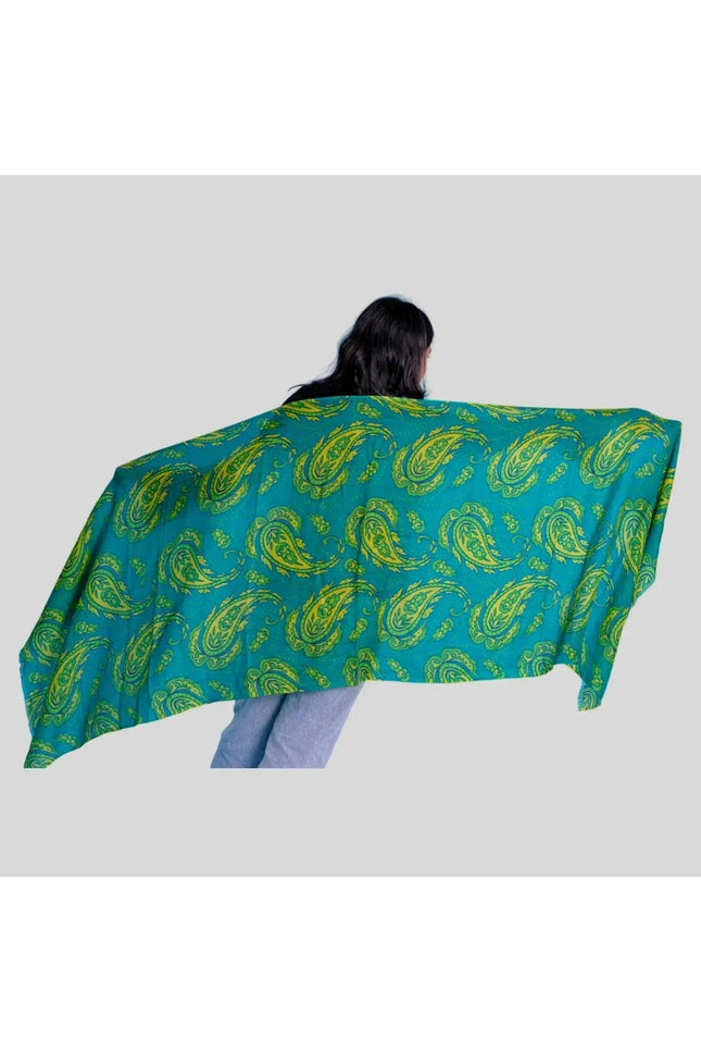 Luxurious Cashmere Digital Printed Scarf featuring woman in green and yellow scarf