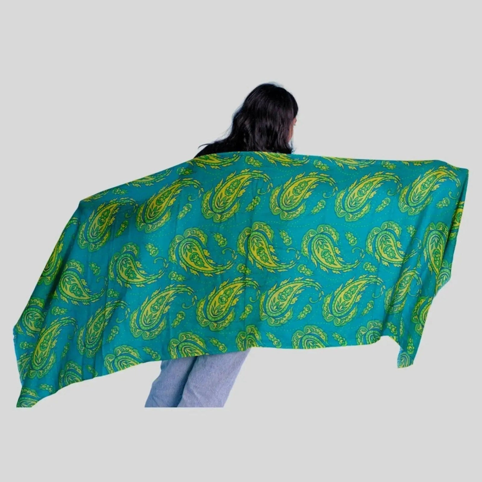 Luxurious Cashmere Digital Printed Scarf featuring woman in green and yellow scarf