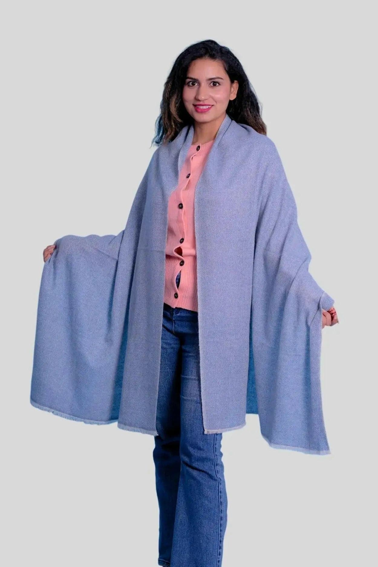 Luxurious cashmere herringbone scarf on woman