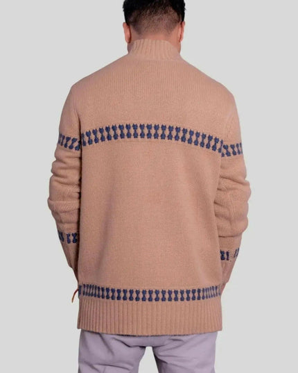 Luxurious Cashmere Mock Neck Pullover in pink sweater and purple pants