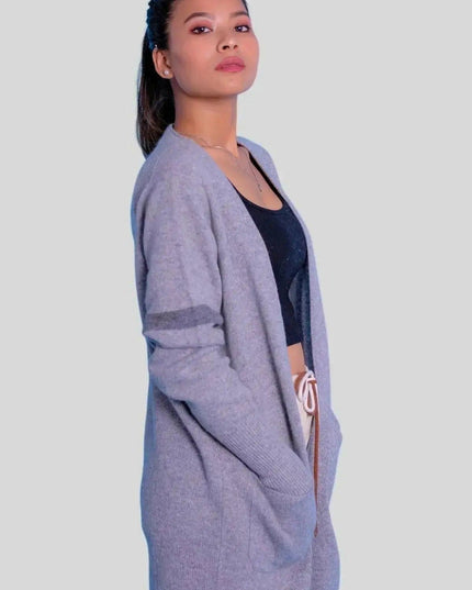 Luxurious Cashmere Open Long Cardigan in grey sweaer