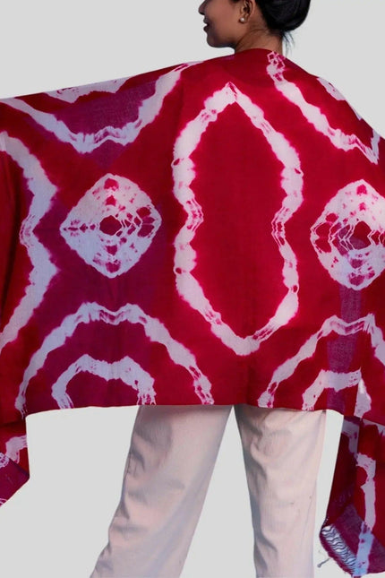 Luxurious Cashmere Digital Printed Shawl in Red and White Tie Dye Pattern