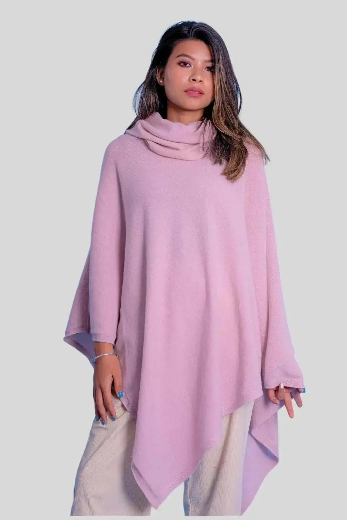 Luxurious Cashmere Turtle Neck Poncho on Woman