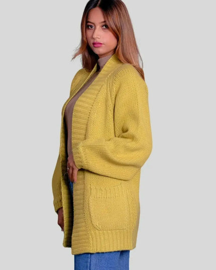 Luxurious Italian Cashmere Cardigan in Yellow - Women’s Open Cashmere Sweater