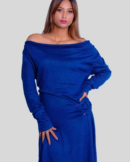 Luxurious Italian Cashmere Dress - Woman in Blue Dress