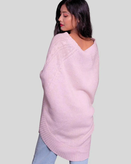 Stylish woman in pink cashmere poncho