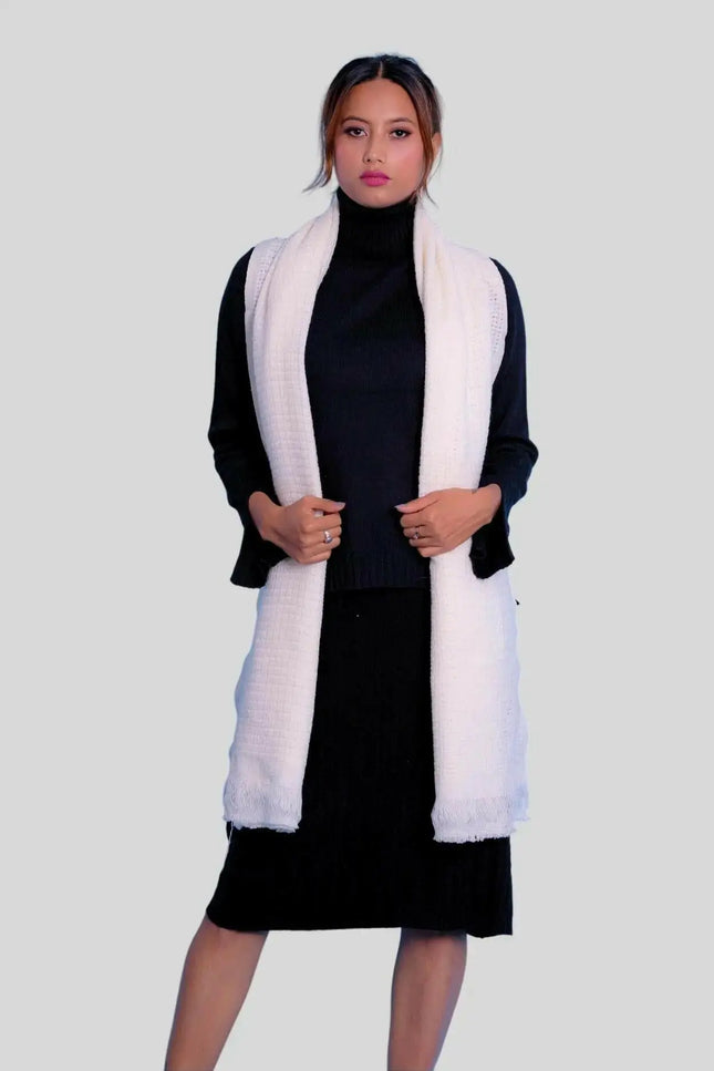 Luxurious Italian Cashmere Scarves - Woman in White Vest and Black Dress