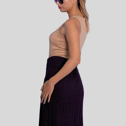 Luxurious Italian Cashmere Skirt - Woman in Black Skirt and Sunglasses