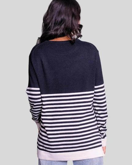 Luxurious Italian Cashmere Striped Sweater - Women’s Black and White Striped Pullover