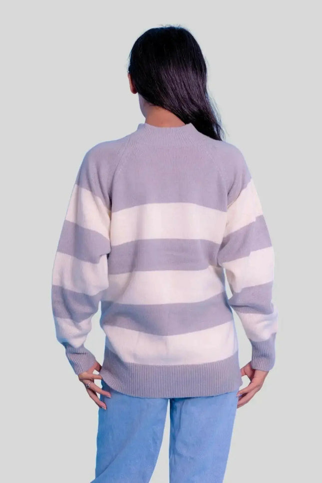 Luxurious Italian Cashmere Striped Sweater on woman in jeans