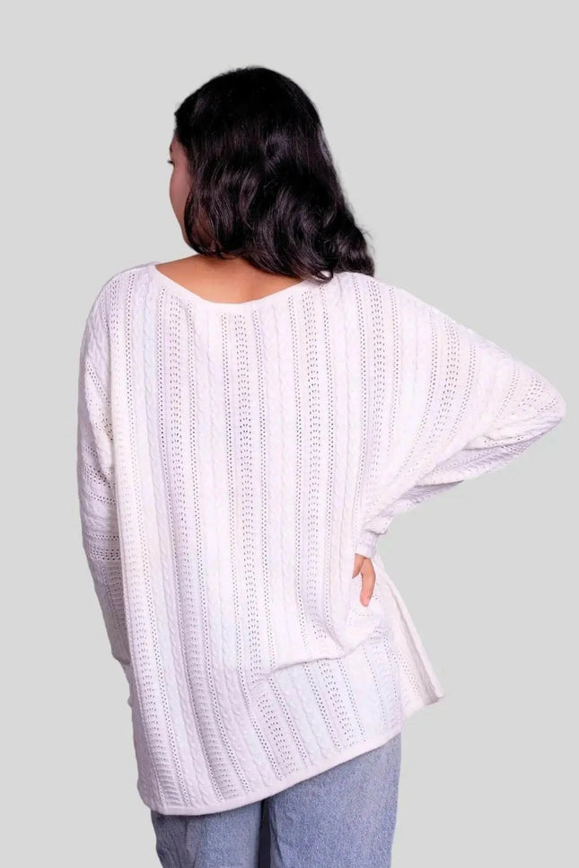 Luxurious Italian Cashmere Sweater: Woman in white long sleeve sweater