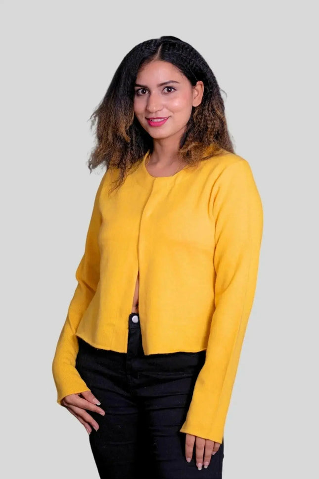Luxurious Women’s Cashmere Cardigan Yellow Jacket