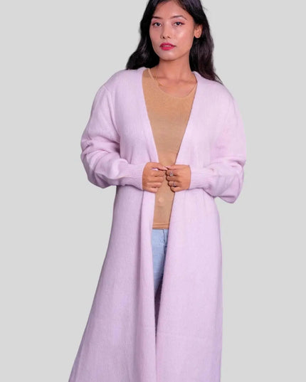 Luxury Cashmere Long Cardigan in Pink Coat for Women