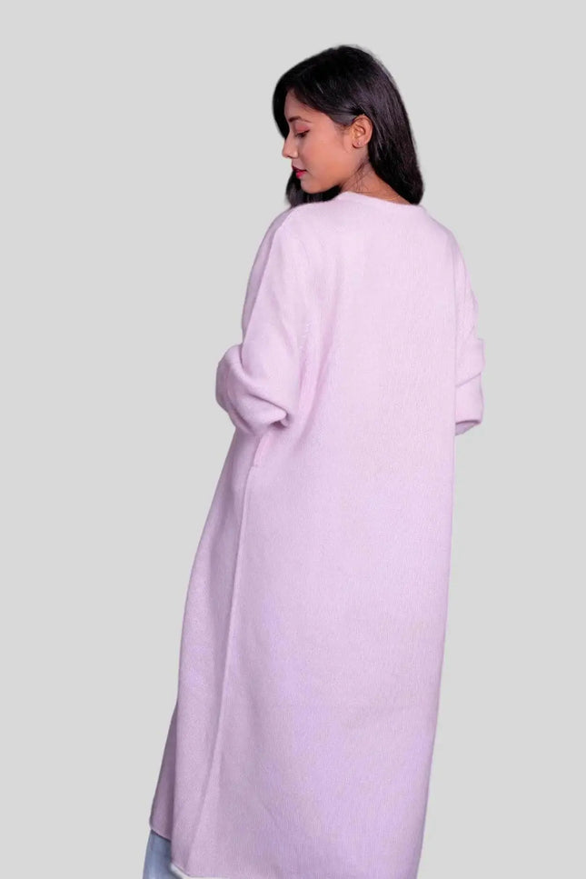 Luxury Cashmere Long Cardigan in Pink Coat for Women