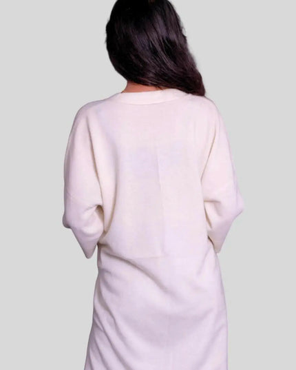 Luxury Italian Cashmere Dress with V-Neck and Long Sleeves