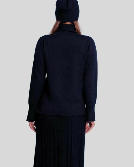 Woman in black cashmere dress by Luxury Italian brand