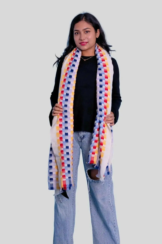Luxury Italian Cashmere Scarves - Woman wearing colorful scarf