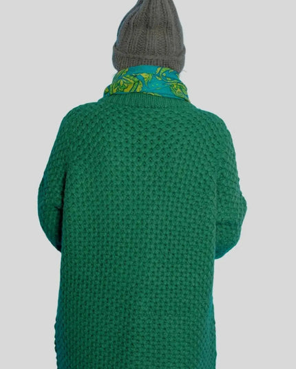 Green Moss Stitch Heavy Cardigan with Hoodie | KCI 263