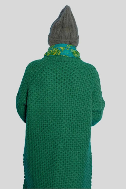 Green Moss Stitch Heavy Cardigan with Hoodie | KCI 263