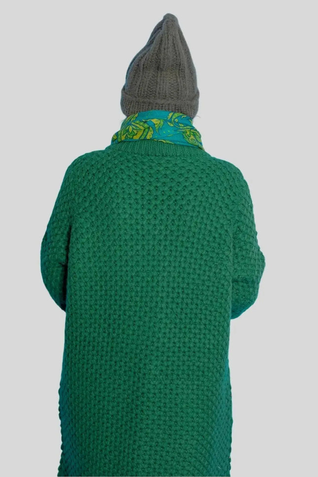 Green Moss Stitch Heavy Cardigan with Hoodie | KCI 263