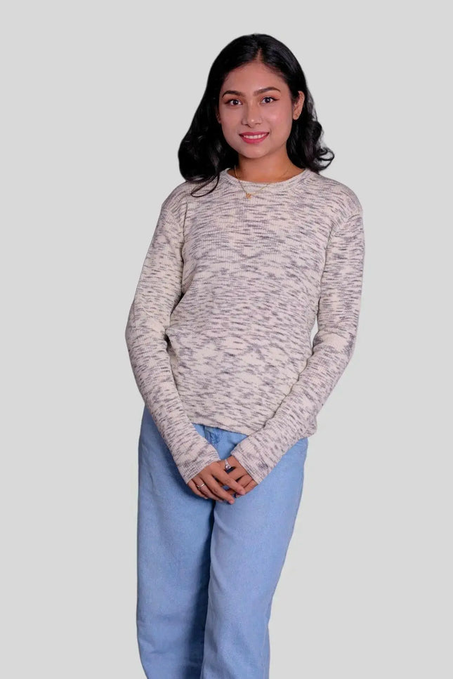 Soft Italian Cashmere Pullover - a girl in a white sweater and blue jeans
